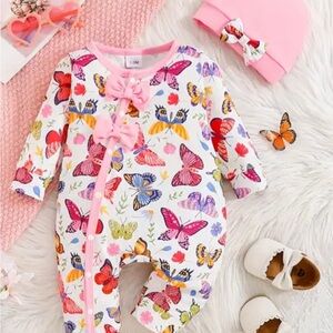 Pink Butterfly Print Kids Footie